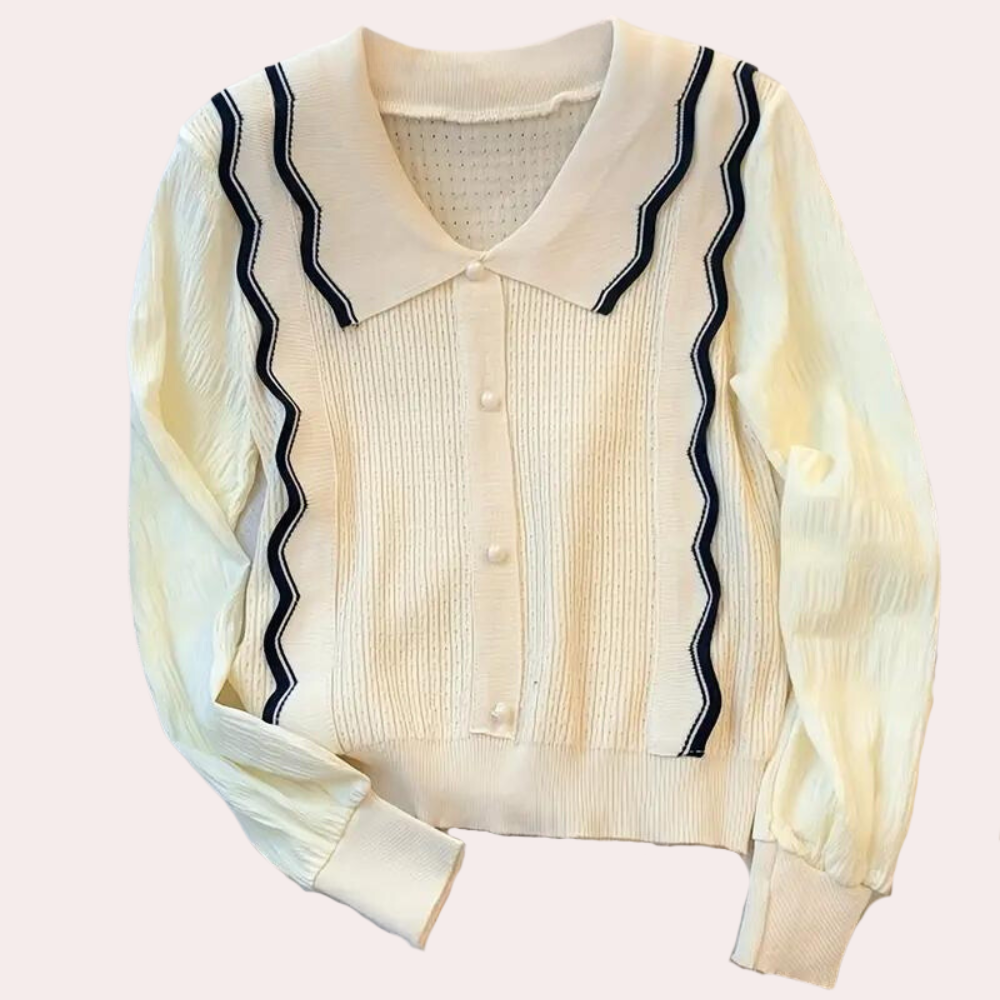 Cardigan Donna | Colletto Retrò & Motivo Ondulato | Stile Chic e Morbido