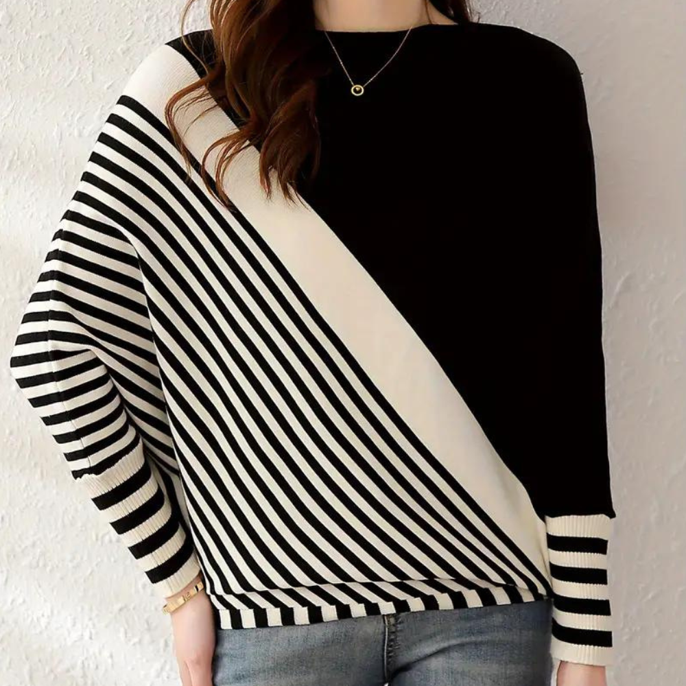Maglione Donna | Design Asimmetrico & Righe | Stile Moderno e Morbido
