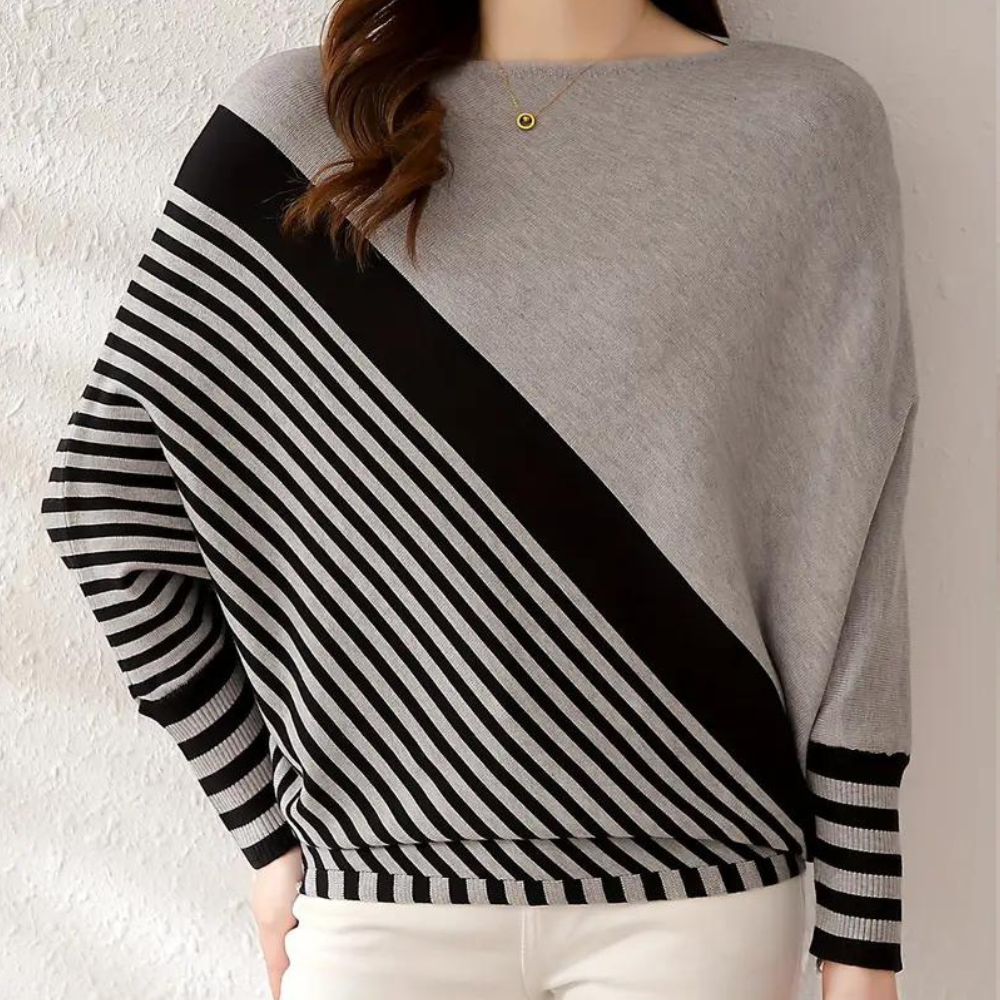 Maglione Donna | Design Asimmetrico & Righe | Stile Moderno e Morbido