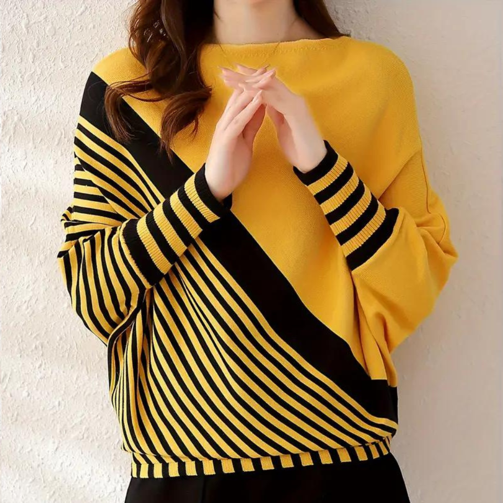 Maglione Donna | Design Asimmetrico & Righe | Stile Moderno e Morbido