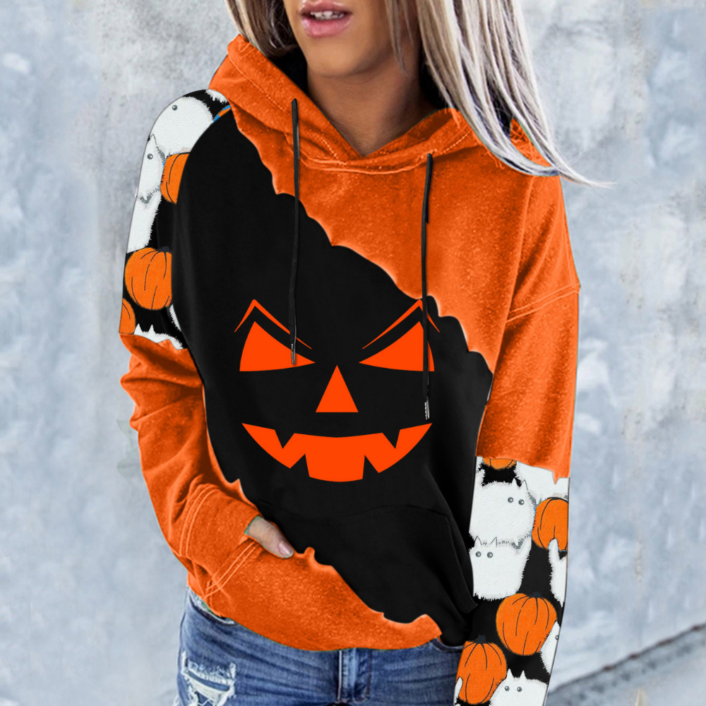 Felpa con Cappuccio Halloween | Morbida | Stampa Zucca | Autunnale