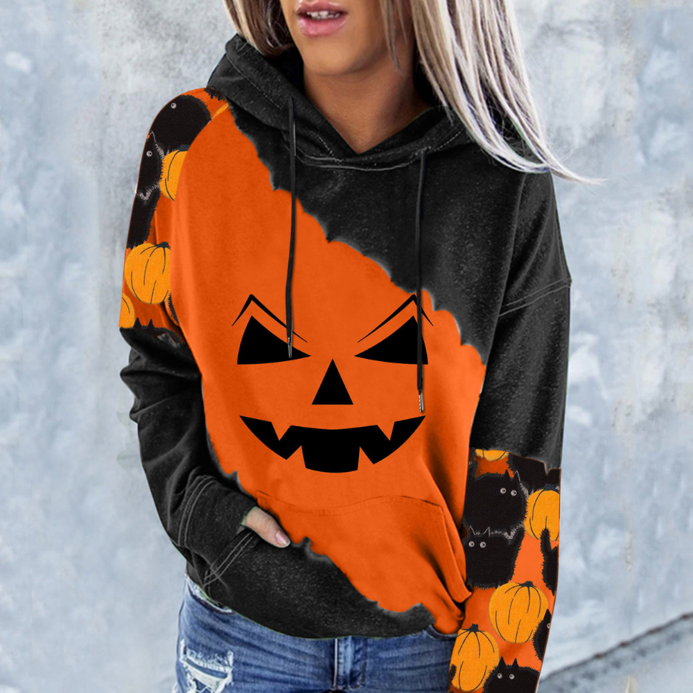 Felpa con Cappuccio Halloween | Morbida | Stampa Zucca | Autunnale