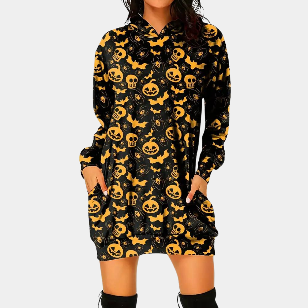 Felpa Oversize con Cappuccio | Stampa Zucche | Perfetta per Halloween