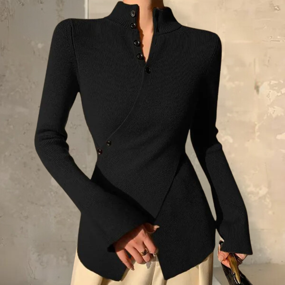 Maglione Aderente Donna | Colletto con Bottoni | Stile Elegante e Versatile