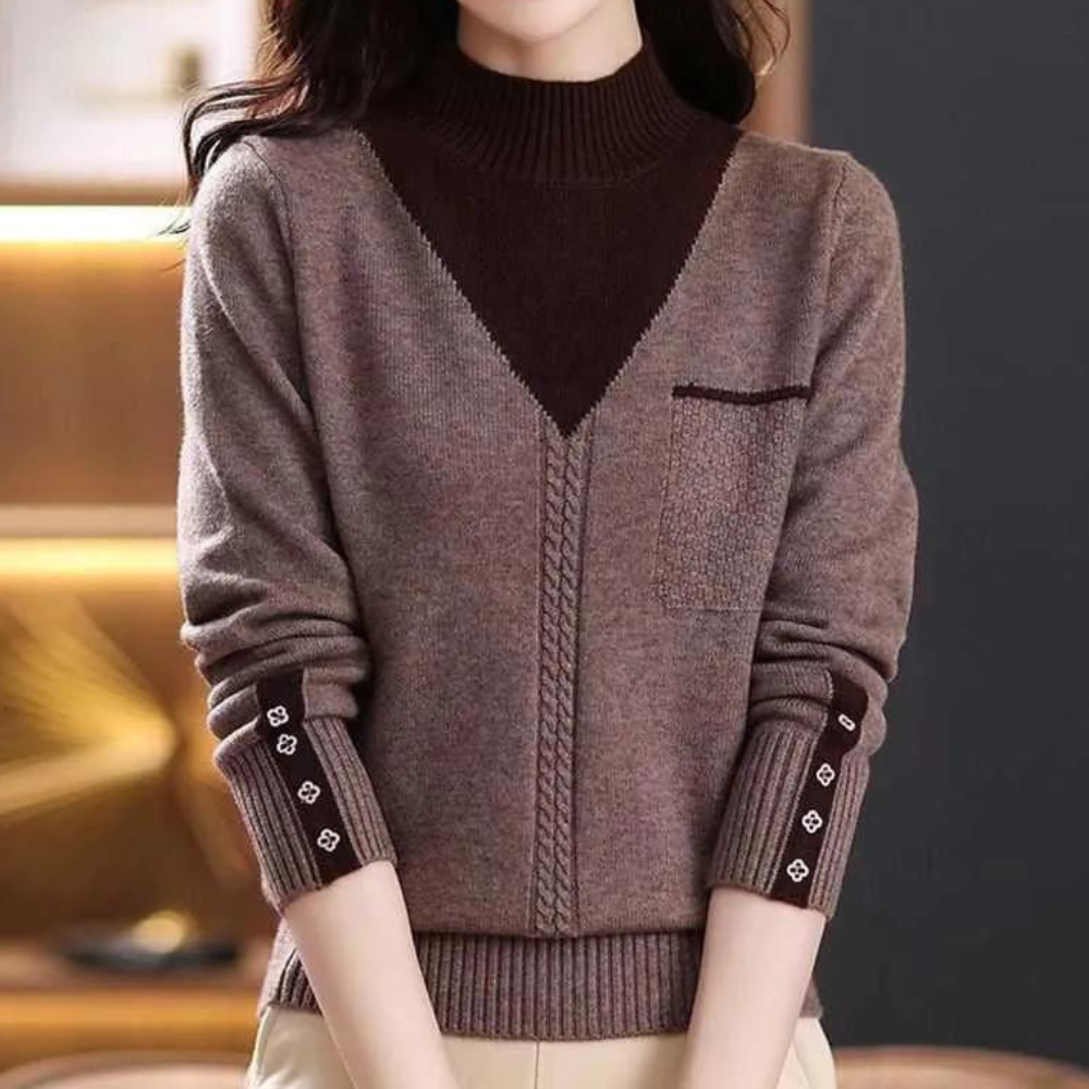 Maglione Donna | Effetto Doppio Strato & Bottoni | Stile Elegante e Moderno