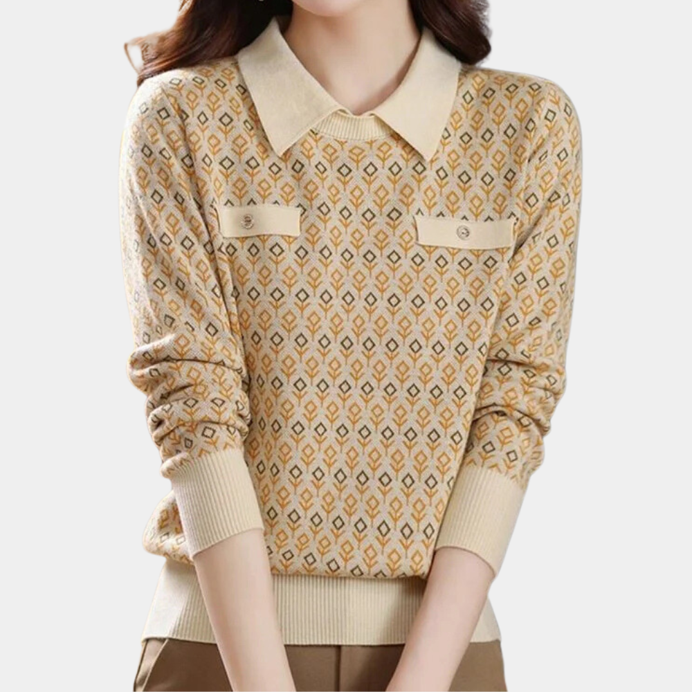 Maglione Polo Donna | Fantasia Geometrica | Stile Vintage ed Elegante
