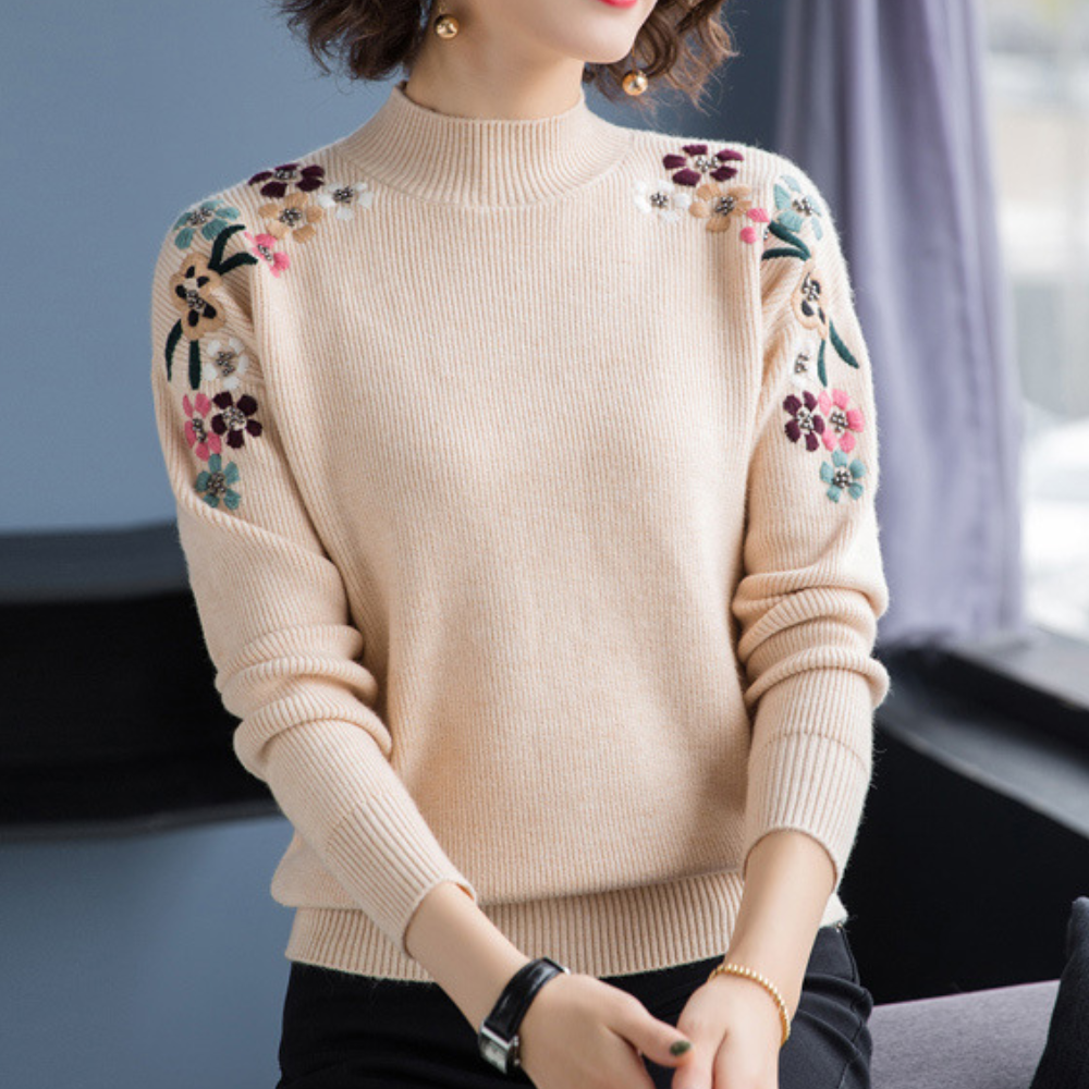 Maglione Donna | Ricami Floreali | Stile Elegante e Morbido
