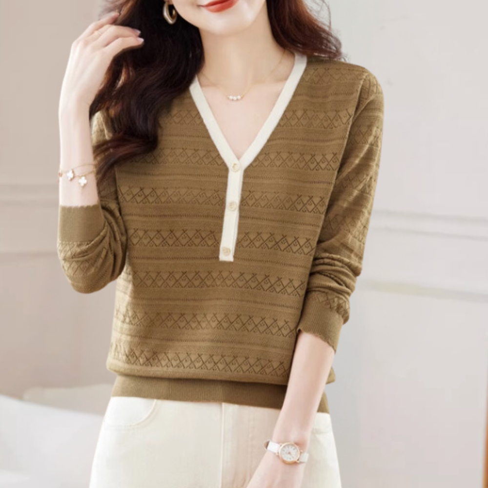 Maglione Scollo a V Donna | Lavorato a Maglia | Stile Elegante e Versatile