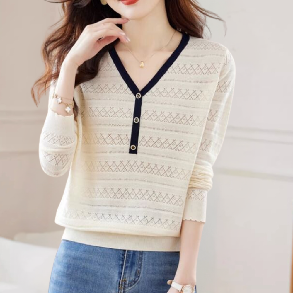 Maglione Scollo a V Donna | Lavorato a Maglia | Stile Elegante e Versatile