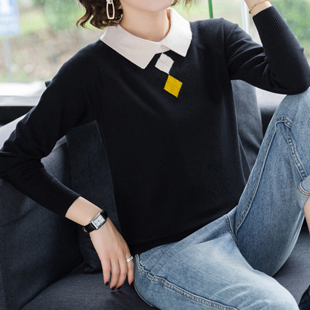 Maglione con Colletto a Contrasto | Morbido | Elegante e Versatile