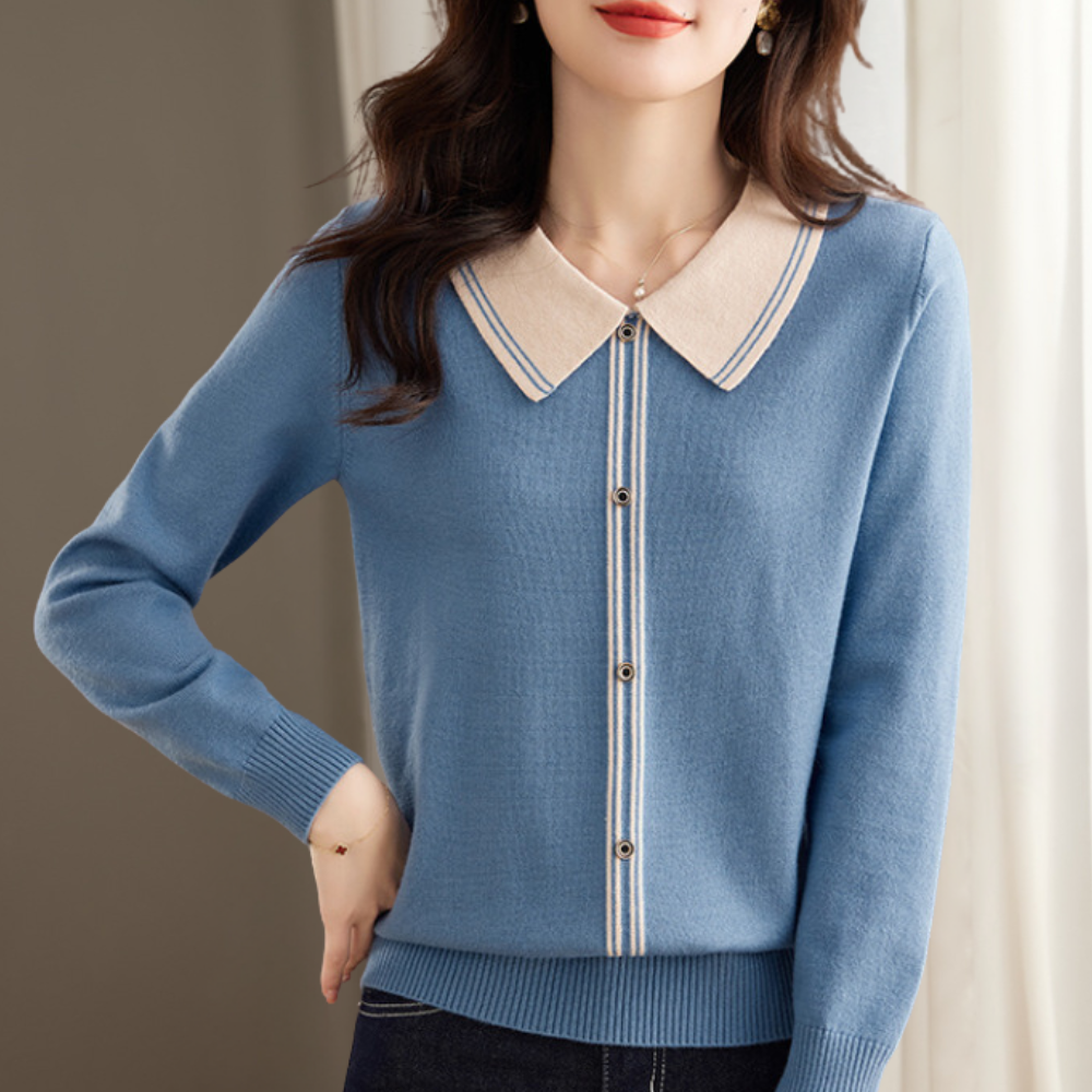 Maglione con Colletto a Contrasto e Zip | Morbido | Elegante e Versatile