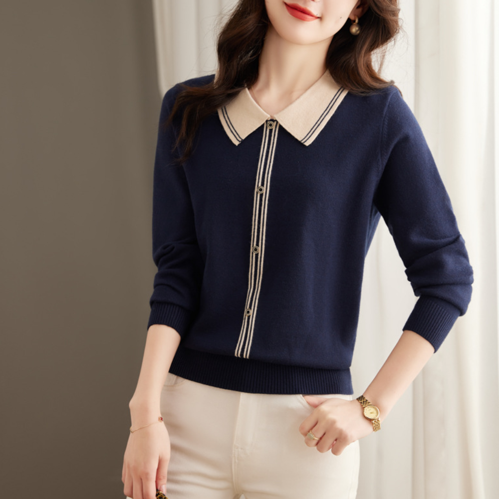 Maglione con Colletto a Contrasto e Zip | Morbido | Elegante e Versatile