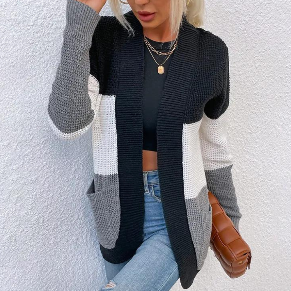 Cardigan Lungo a Blocchi di Colore | Morbido | Casual e Trendy