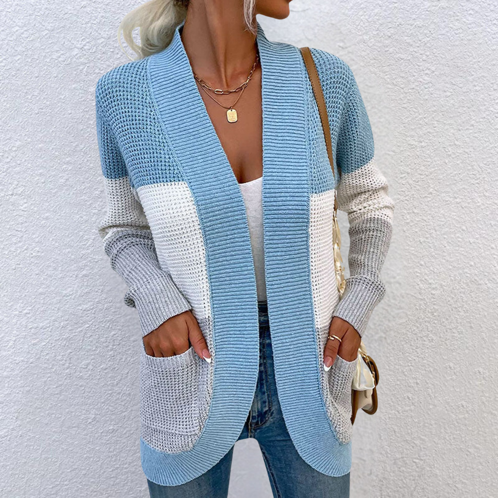 Cardigan Lungo a Blocchi di Colore | Morbido | Casual e Trendy