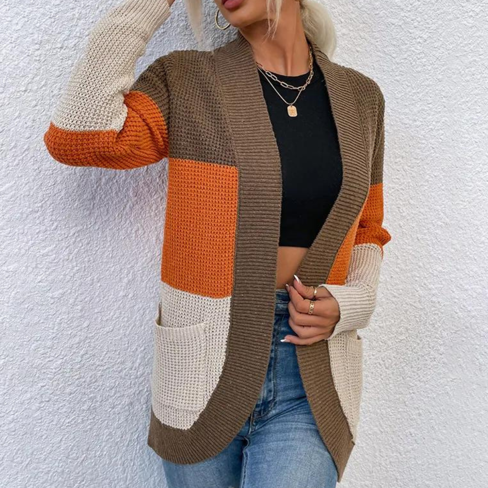 Cardigan Lungo a Blocchi di Colore | Morbido | Casual e Trendy
