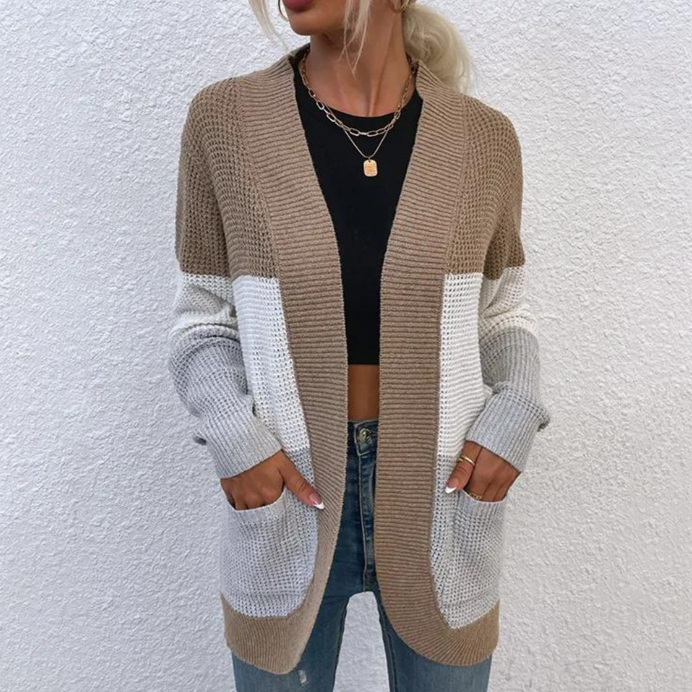 Cardigan Lungo a Blocchi di Colore | Morbido | Casual e Trendy