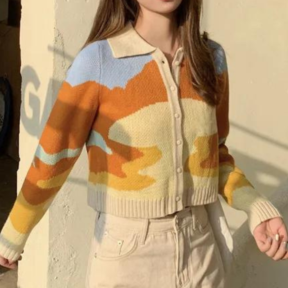 Cardigan Cropped con Fantasia Astratta | Morbido | Trendy e Colorato