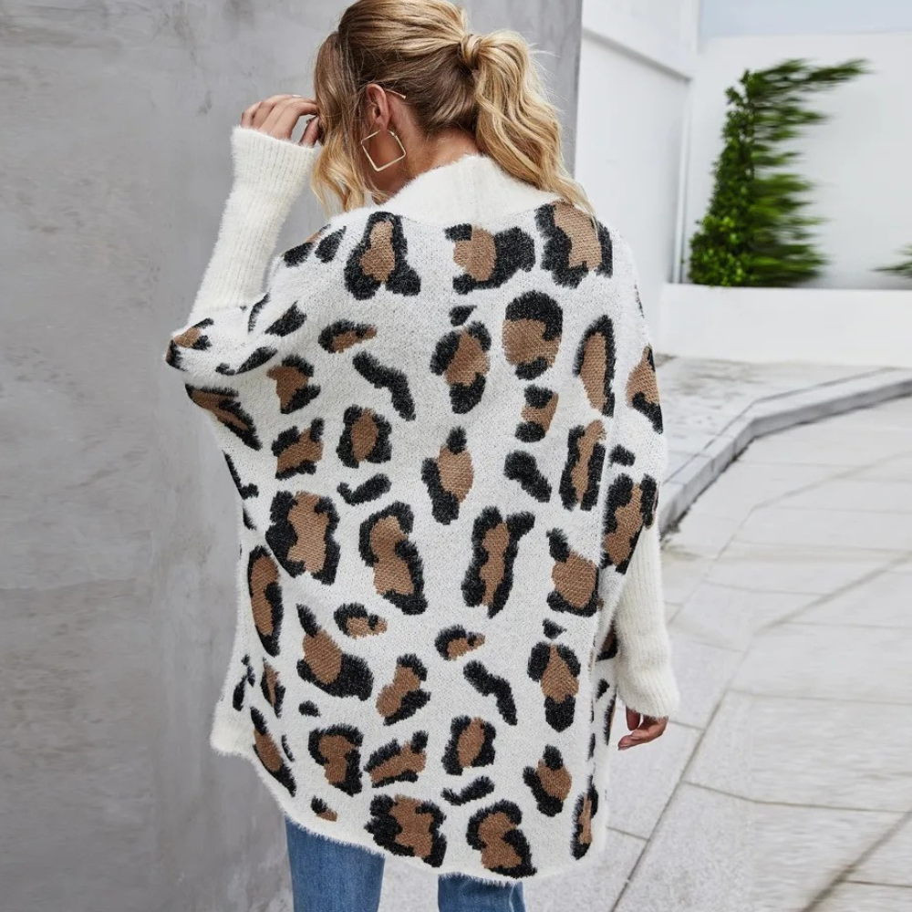 Cardigan Lungo Donna | Stampa Animalier | Stile Trendy e Morbido