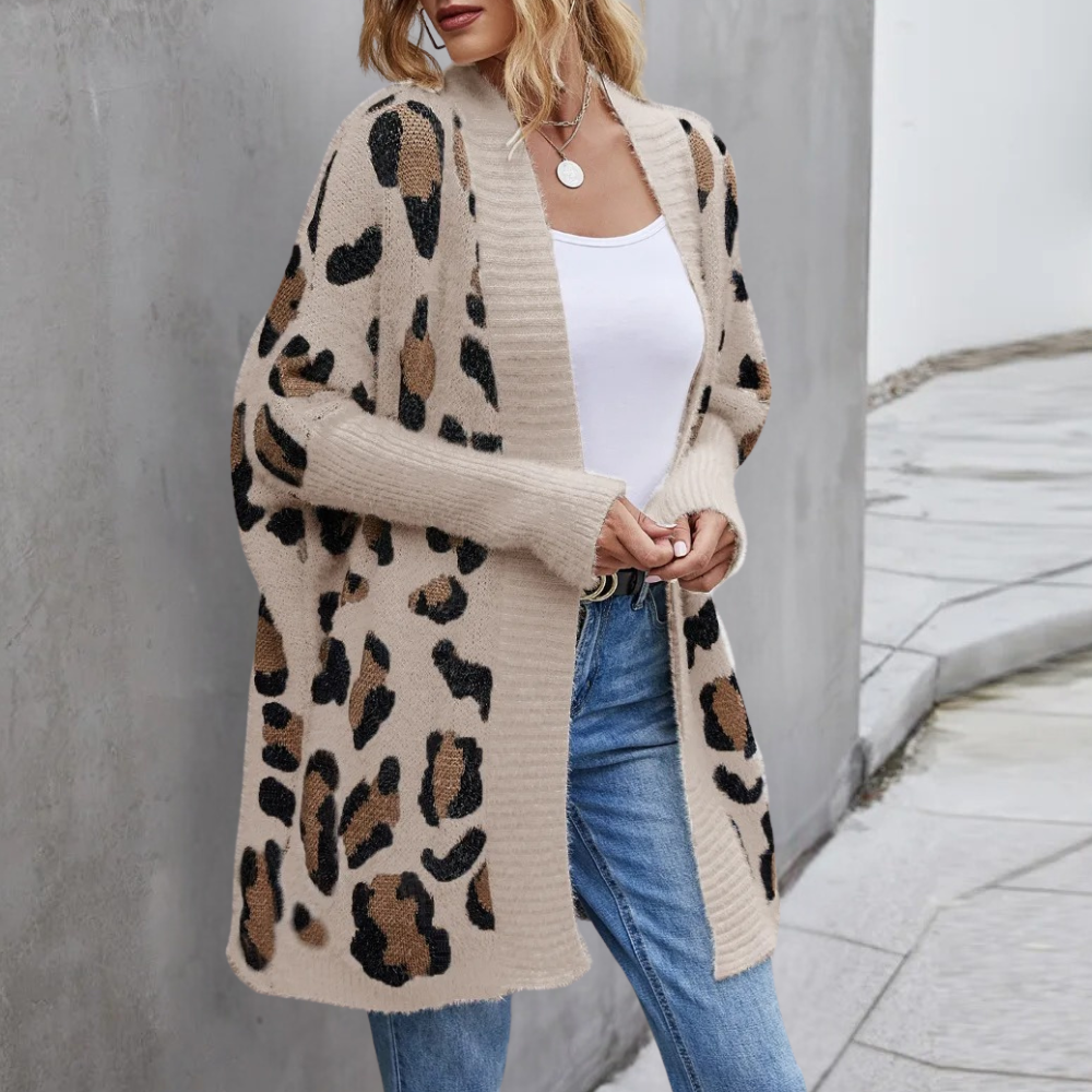 Cardigan Lungo Donna | Stampa Animalier | Stile Trendy e Morbido