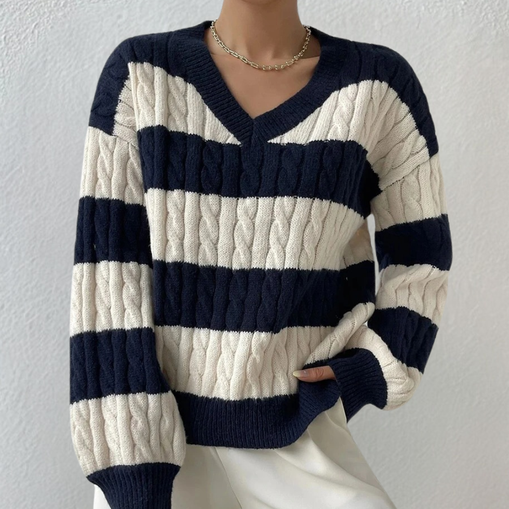 Maglione a Righe con Trecce | Morbido | Elegante e Versatile