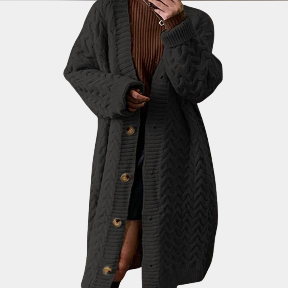 Cardigan Lungo Donna | Maglia Intrecciata | Caldo e Sofisticato