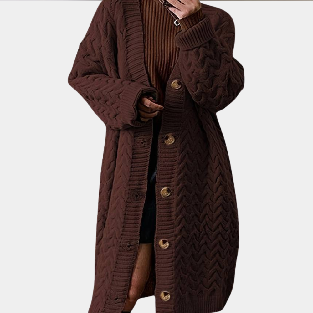 Cardigan Lungo Donna | Maglia Intrecciata | Caldo e Sofisticato