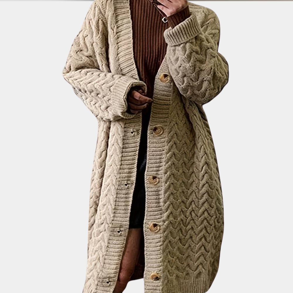 Cardigan Lungo Donna | Maglia Intrecciata | Caldo e Sofisticato