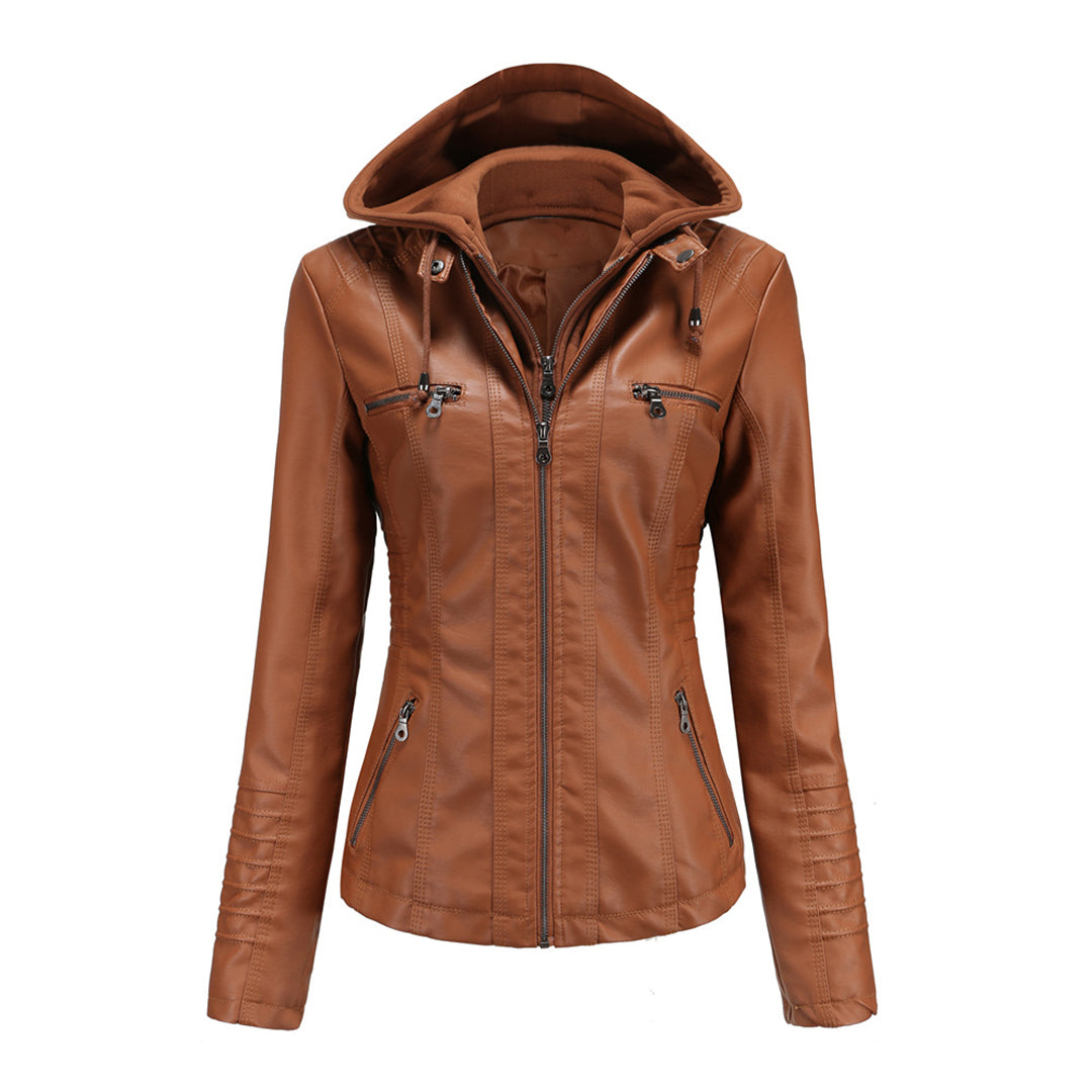 Giacca in Ecopelle con Cappuccio | Casual Chic | Perfetta per la Mezza Stagione