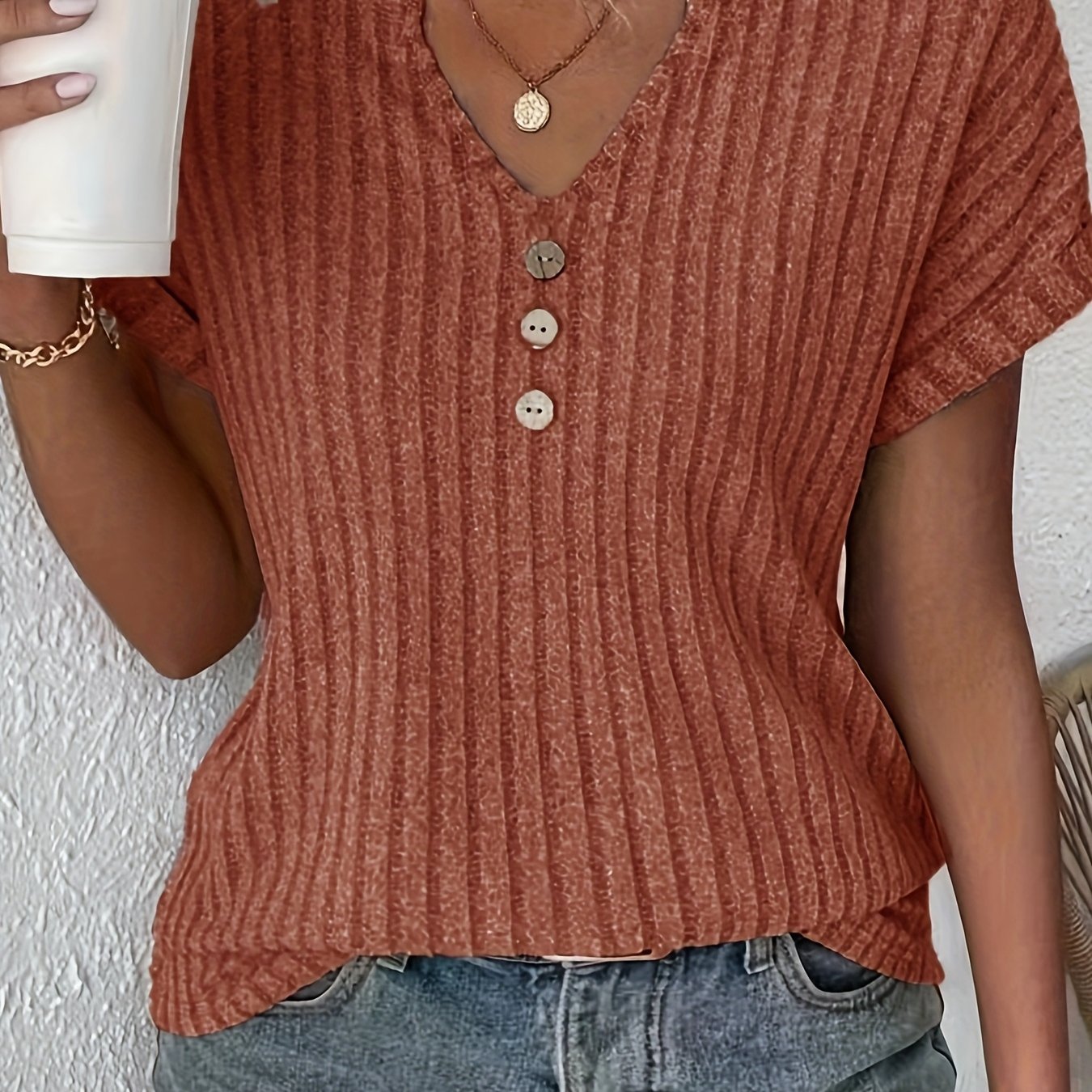 Maglia a Coste | Scollo a V | Casual ed Elegante