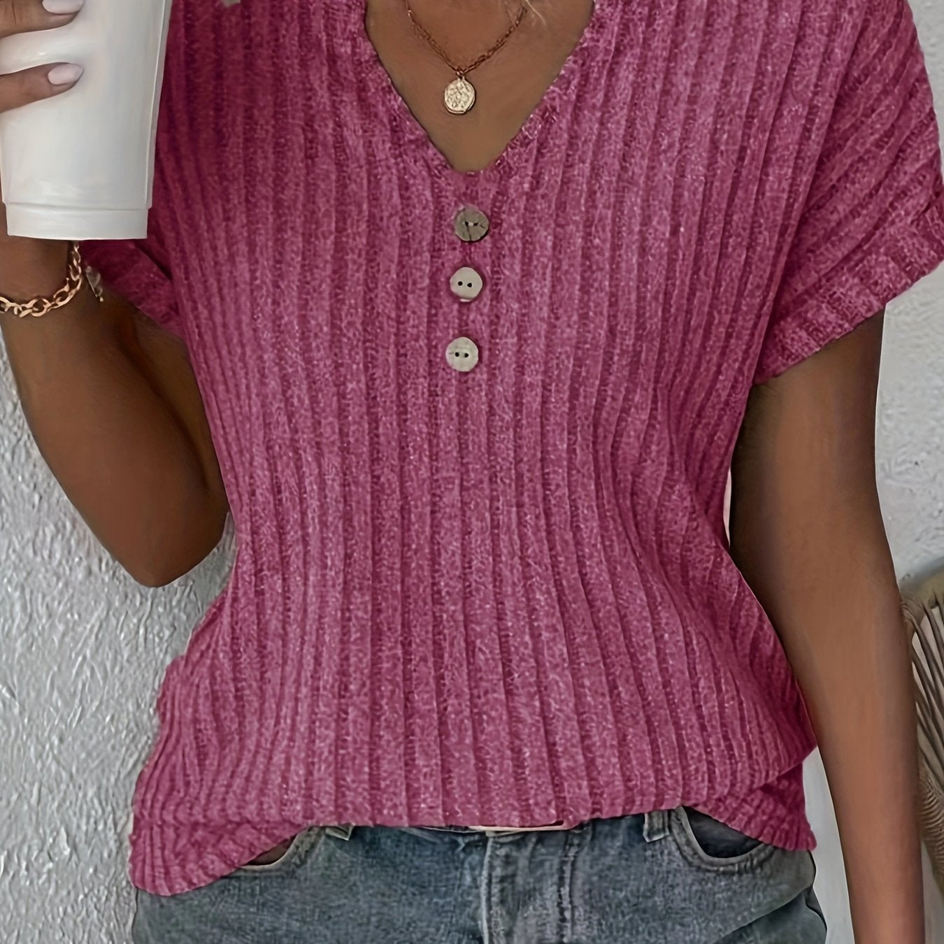 Maglia a Coste | Scollo a V | Casual ed Elegante