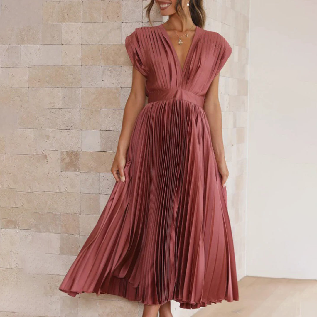 Abito Lungo Plissettato | Satinato | Elegante da Cerimonia
