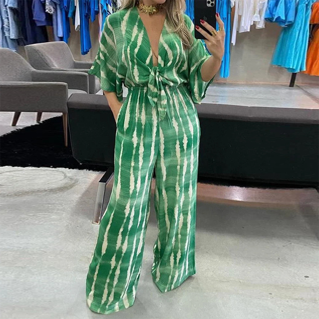 Jumpsuit Elegante | Gamba Larga & Scollo a V | Stampa Tie-Dye