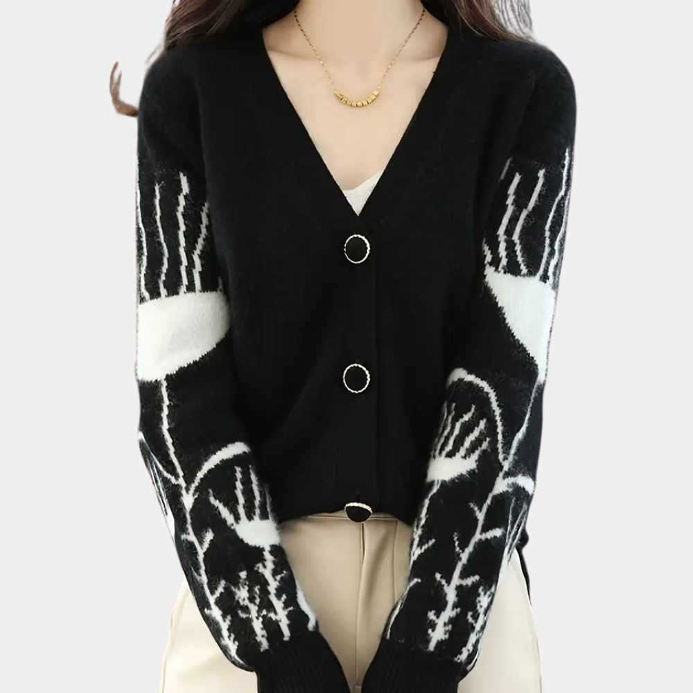 Cardigan con Stampa Artistica | Scollo a V | Stile Moderno e Chic