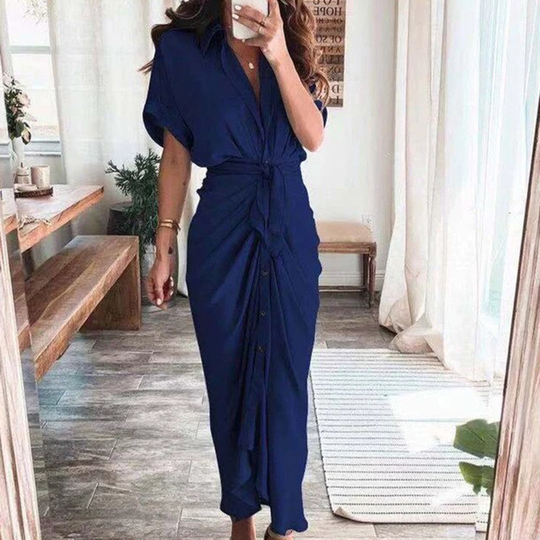 Abito Lungo Drappeggiato | Scollo a V | Elegante e Versatile