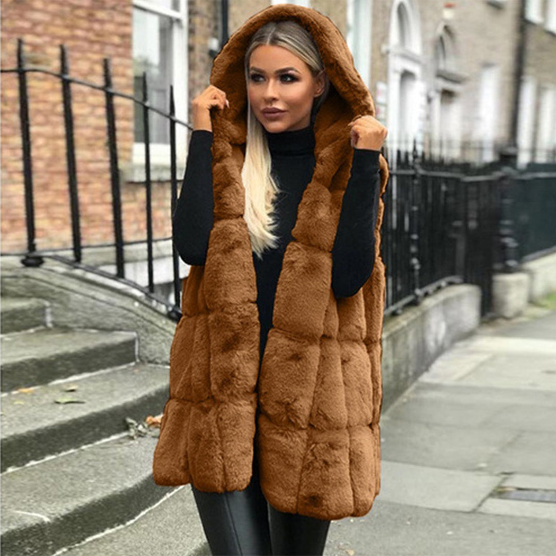 Gilet in Pelliccia Sintetica con Cappuccio | Morbido e Elegante | Stile Chic