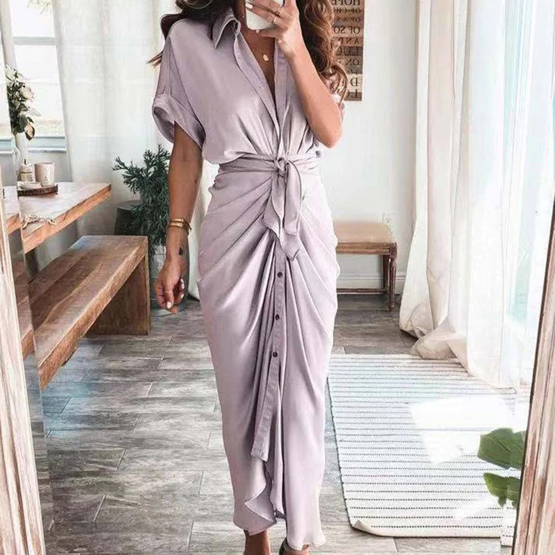 Abito Lungo Drappeggiato | Scollo a V | Elegante e Versatile