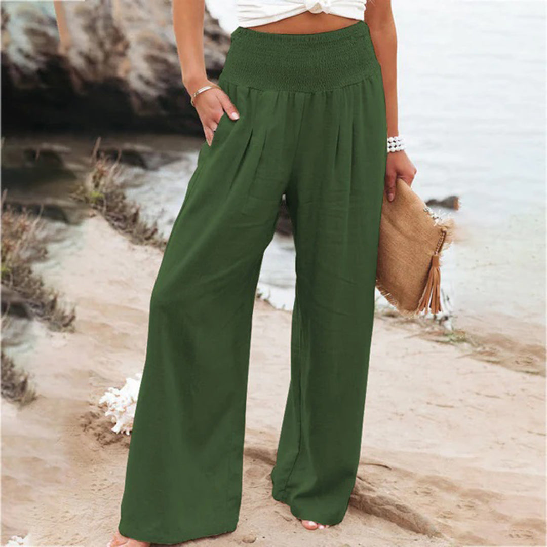 Pantaloni Estivi Donna | Cotone-Lino | Gamba Larga e Vita Alta con Cintura