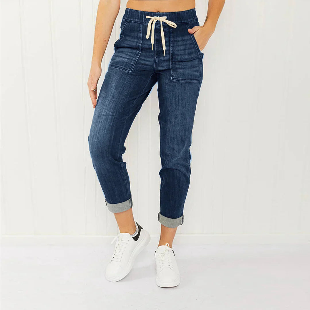 Jogger Jeans Donna | Denim Elasticizzato | Coulisse e Risvolto Casual