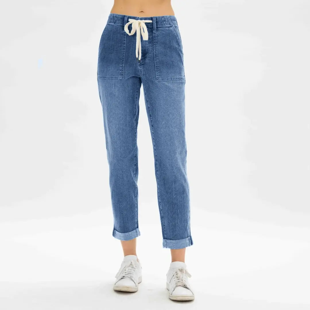 Jogger Jeans Donna | Denim Elasticizzato | Coulisse e Risvolto Casual
