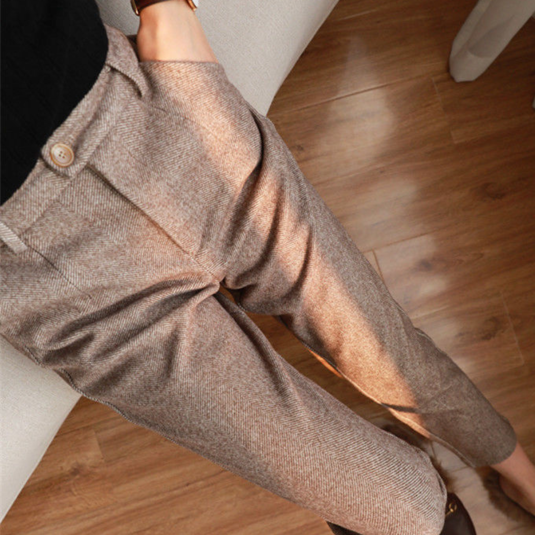 Pantaloni Donna Invernali | Misto Lana Felpato | Taglio Dritto Elegante