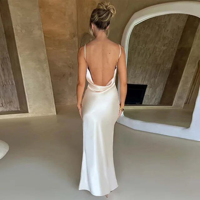 Abito Lungo Elegante | Raso Lucente | Sensuale con Spacco