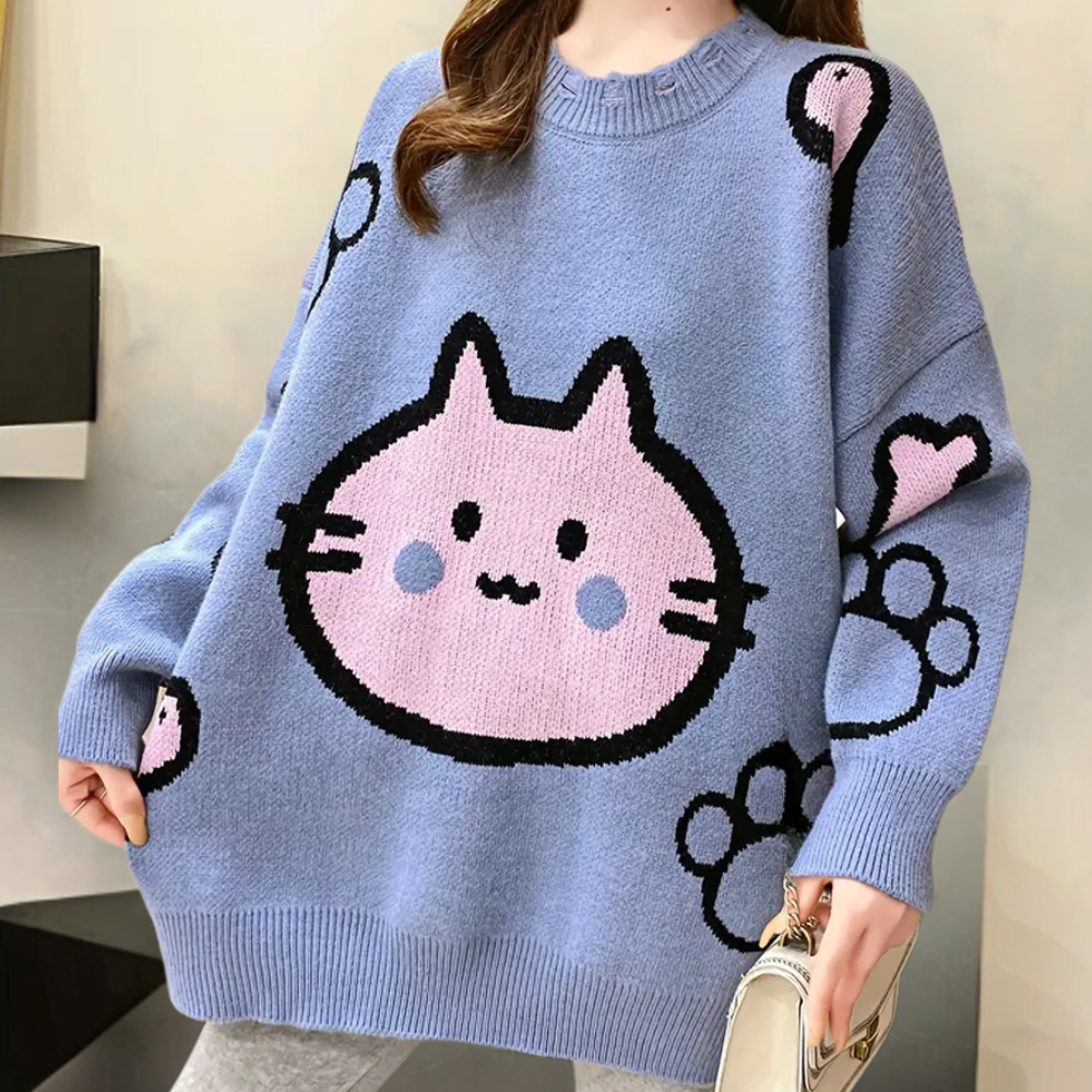 Maglione Oversize con Gatto | Morbido e Accogliente | Stile Carino e Trendy