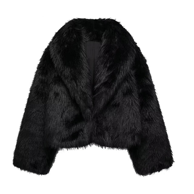 Cappotto Corto in Eco-Pelliccia | Nero | Morbido e Lussuoso