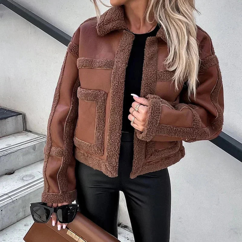 Giacca in Ecopelle con Dettagli in Shearling | Stile Urbano & Caldo | Perfetta per Look Trendy