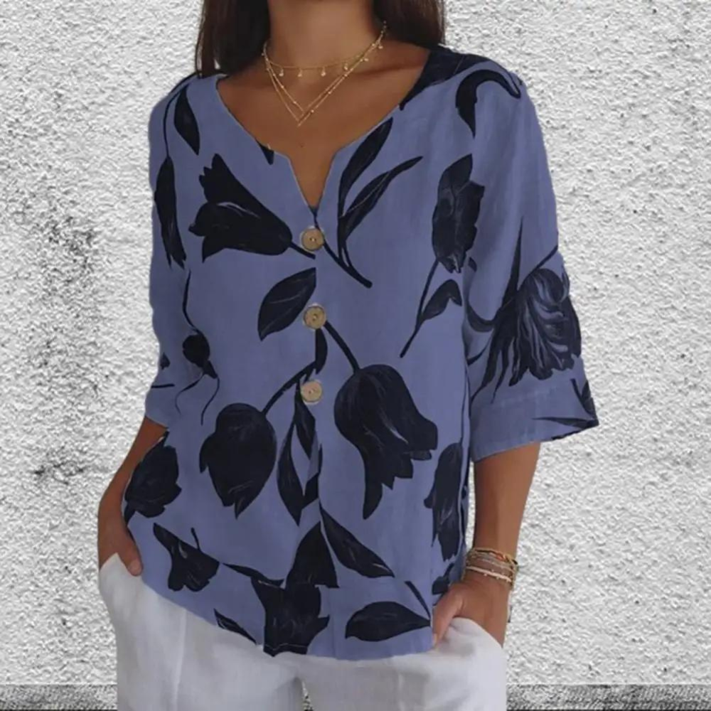 Blusa in Lino Floreale | Bottoni Naturali | Fresca e Femminile