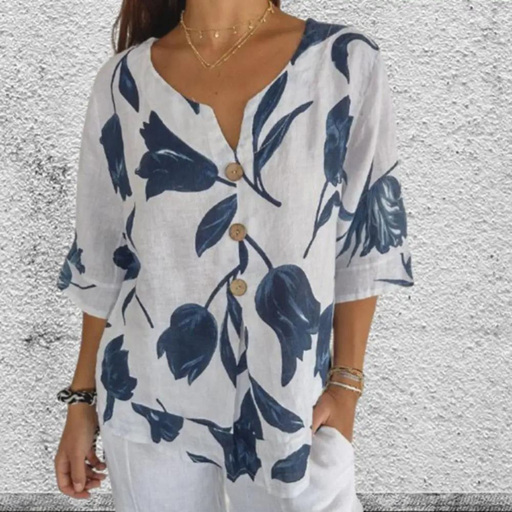 Blusa in Lino Floreale | Bottoni Naturali | Fresca e Femminile