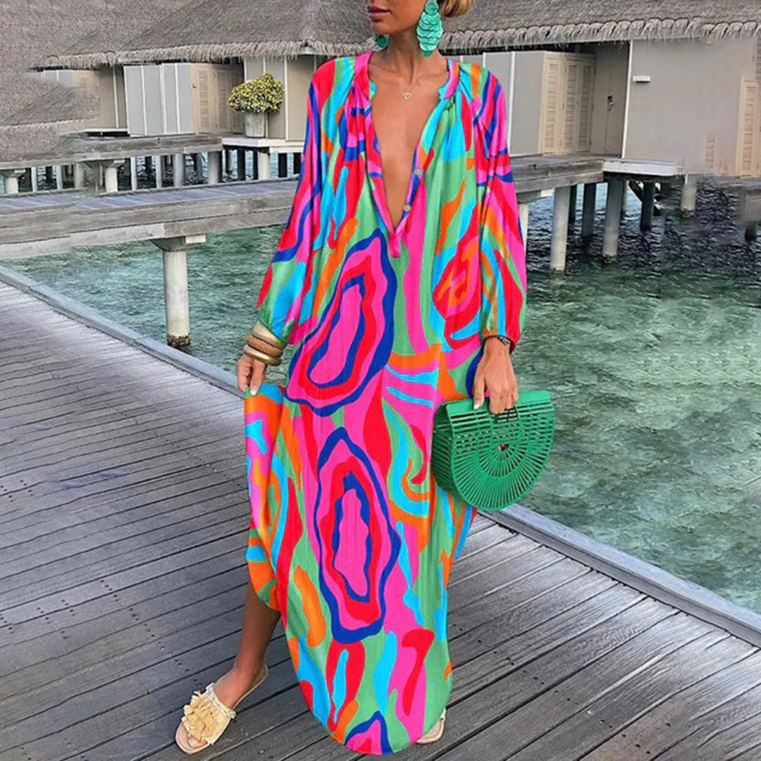 Caftano Lungo Estivo | Stampa Psichedelica | Fresco e Boho Chic