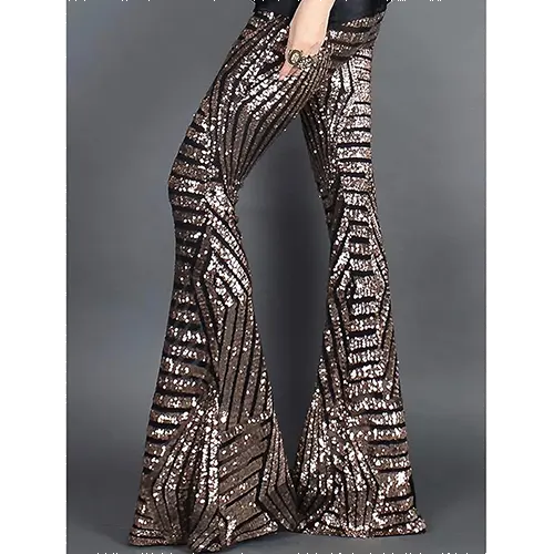 Pantaloni a Zampa con Paillettes | Vita Alta | Look Brillante e Glam