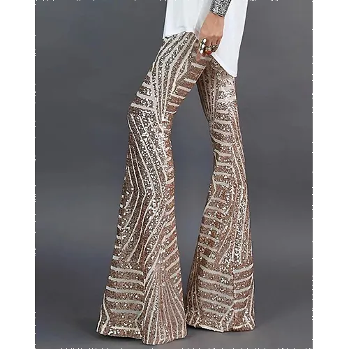 Pantaloni a Zampa con Paillettes | Vita Alta | Look Brillante e Glam