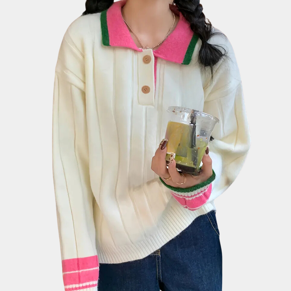 Maglione Polo Donna | Colletto a Contrasto | Morbido e Casual